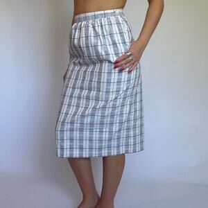 Vintage Grey Plaid Midi Skirt